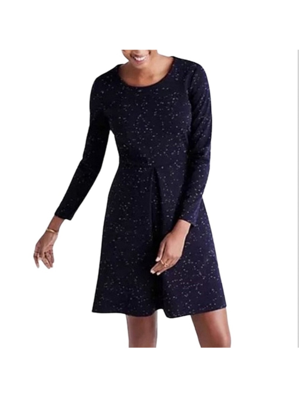 Madewell Marla Gia Fit & Flare Navy White Speckled Long Sleeve Dress Size 10 NWT